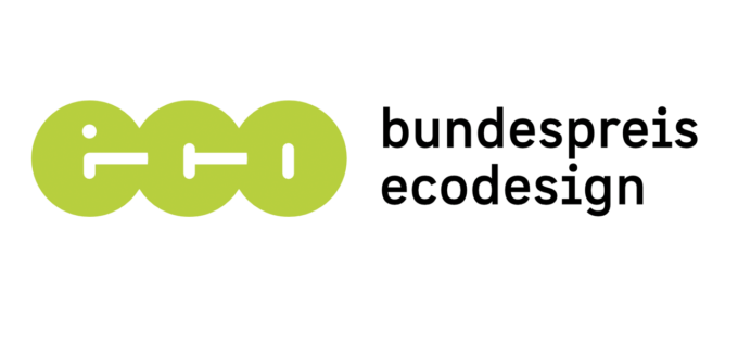 Abgebildet ist das Logo des Bundespreis Ecodesign. Der Preis wird vom Bundesumweltministerium und Umweltbundesamt in Kooperation mit dem Internationalen Design Zentrum Berlin ausgelobt
